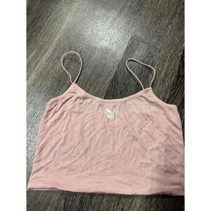 Playboy Ribbed Cami Crop Top Pink Bunny Logo Y2K Spaghetti Strap Medium